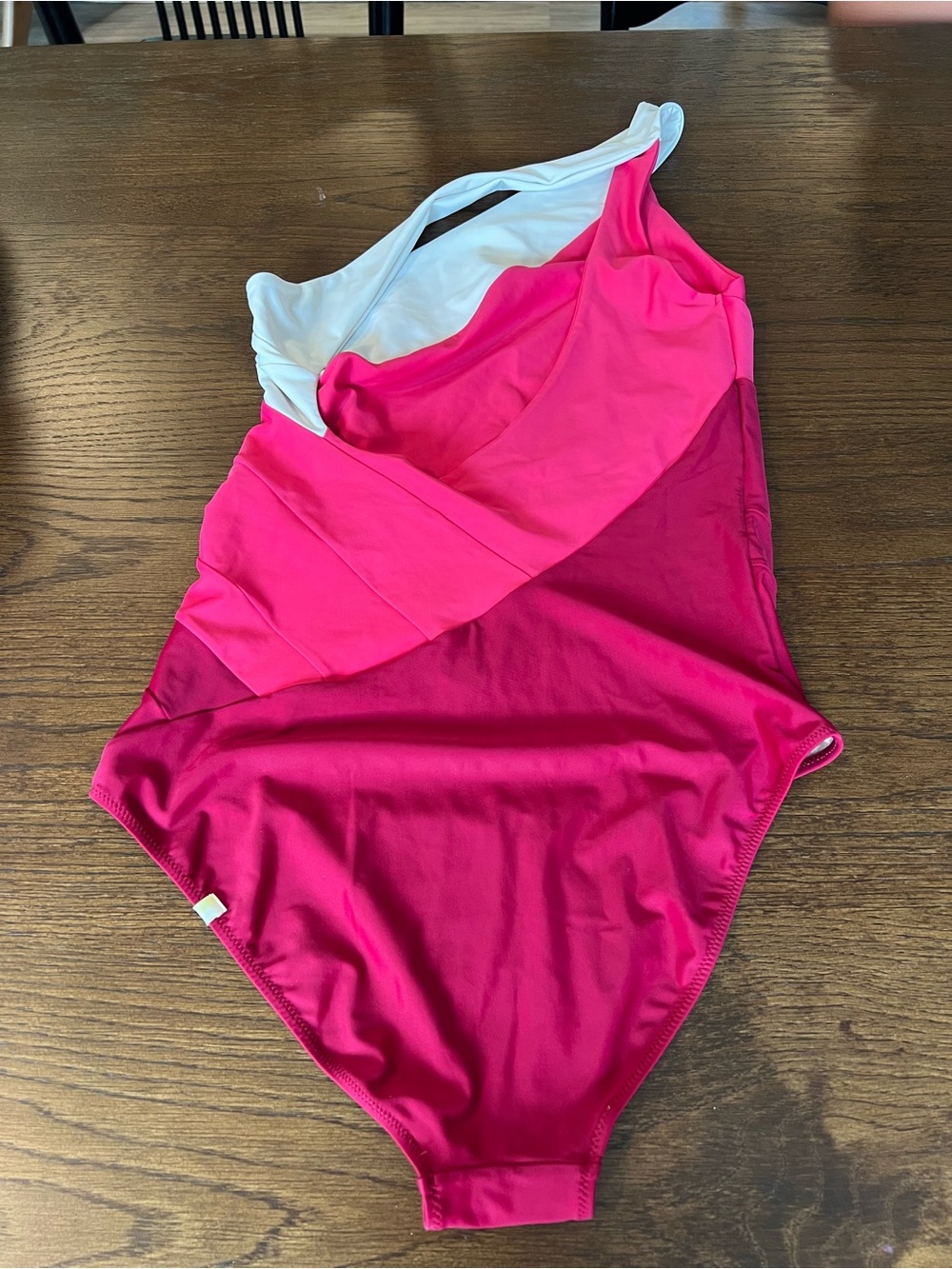 Summersalt One-Shoulder Colorblock Swimsuit in White, Pink & Red size 14 - Picture 3 of 5